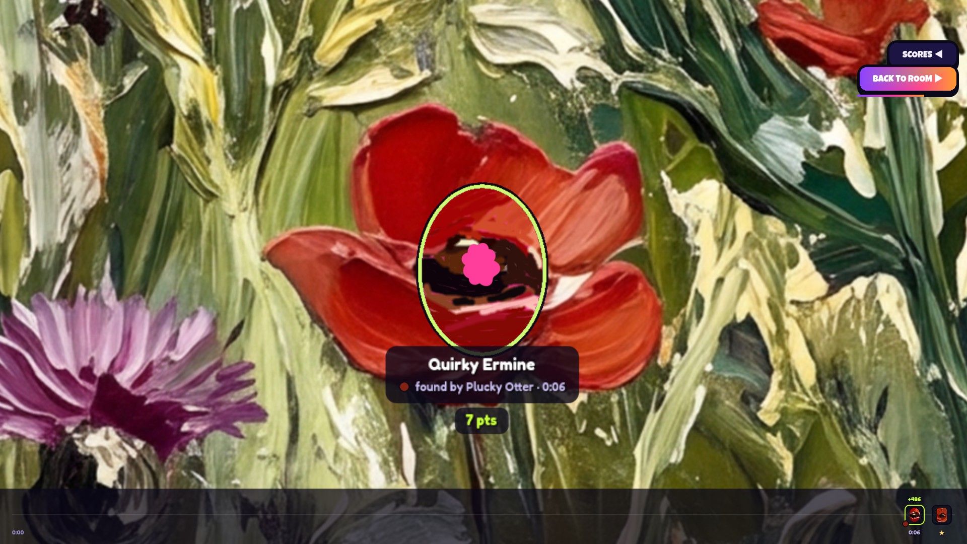 A Blot figure painted into the heart of a red poppy, outlined after being found