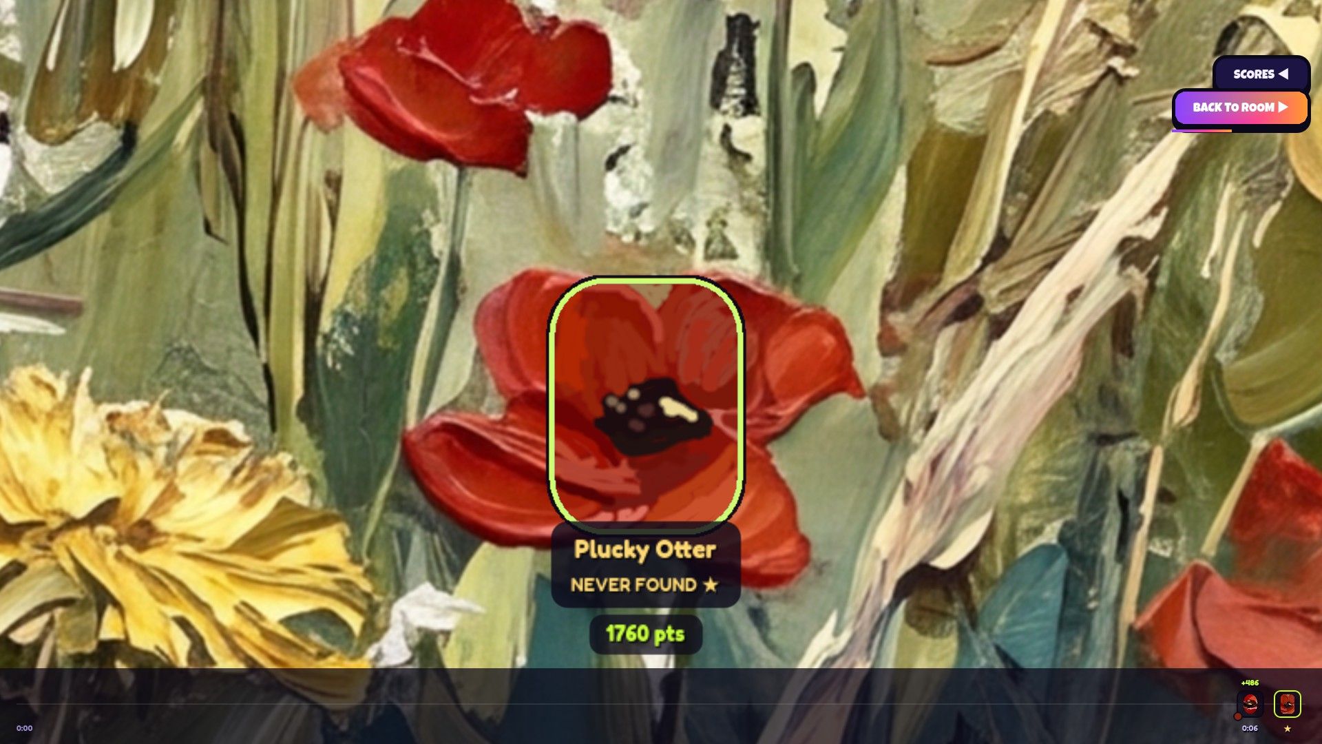 End-of-round reveal — Plucky Otter was never found and banks 1760 points