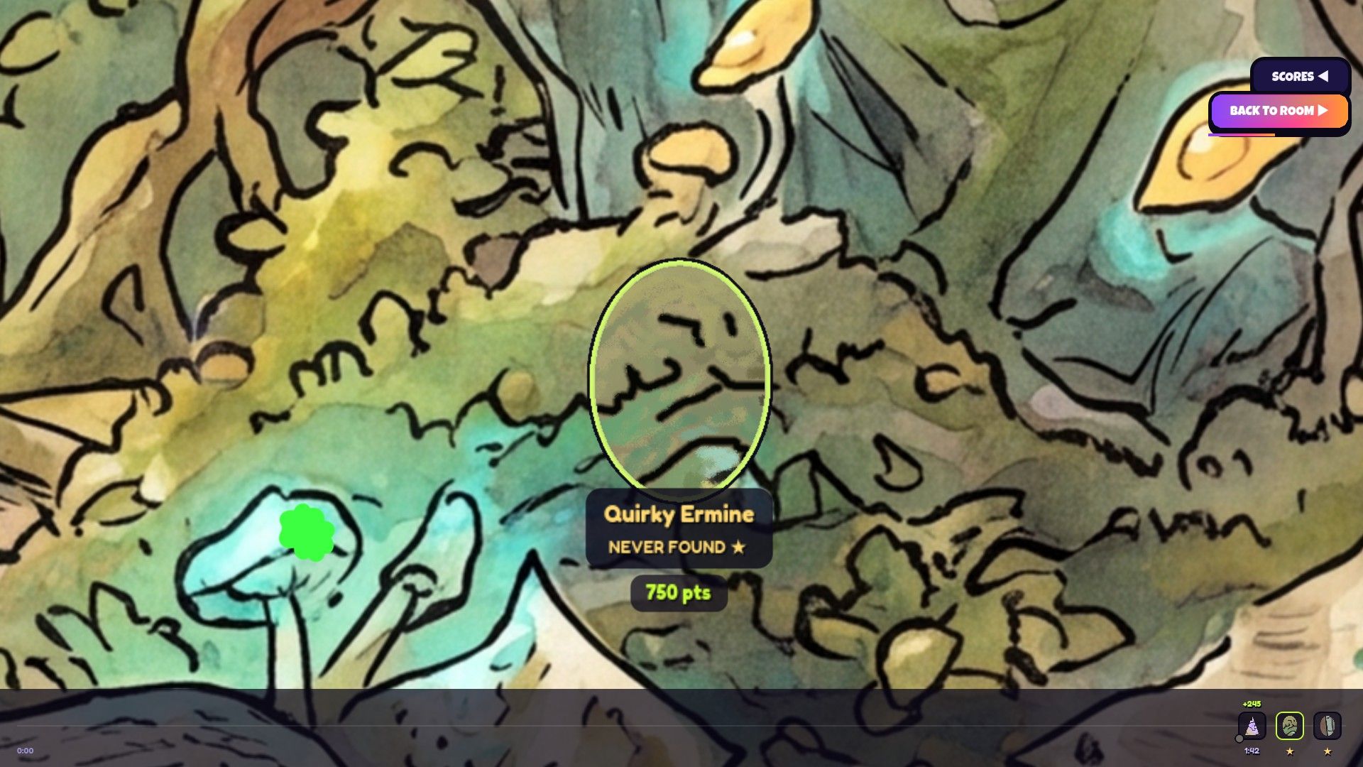 Reveal on a watercolour forest map — Quirky Ermine was never found and banks 750 points